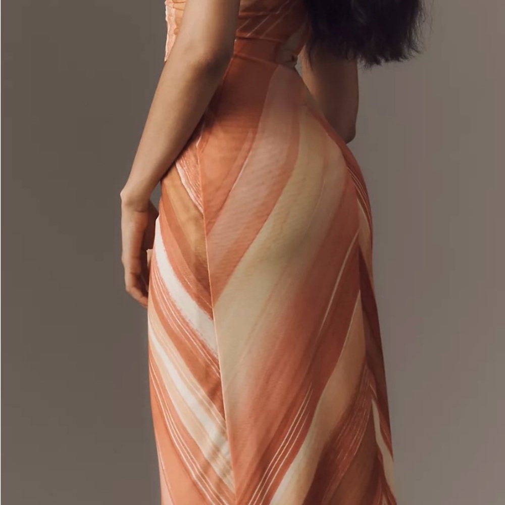 Anthropologie Orange and Cream Midi Dress - Picture 2 of 5